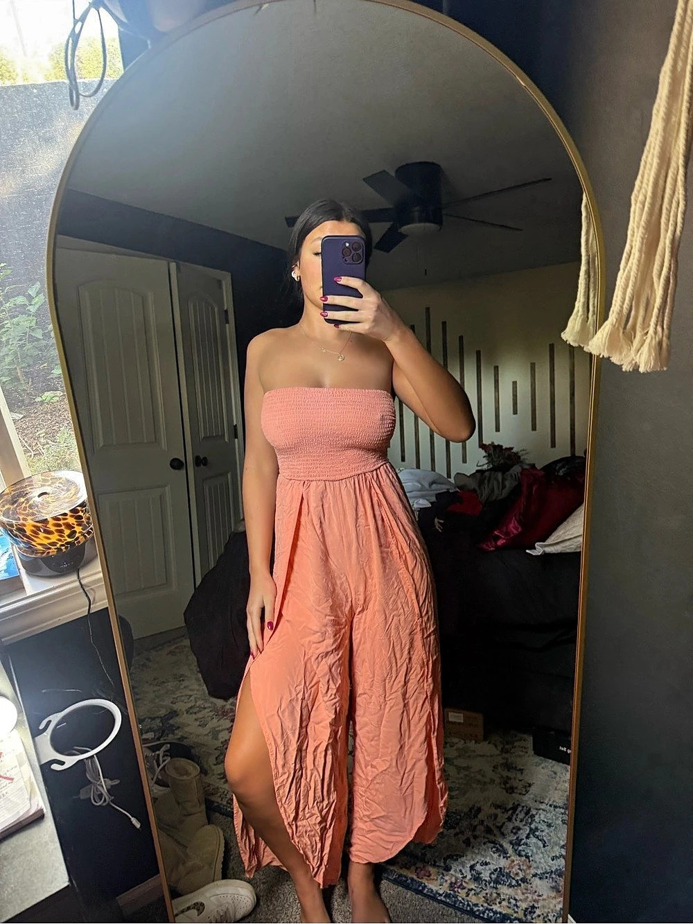 ROCEB Smocked Strapless Midi Dress in Pink Size Medium - Picture 2 of 7